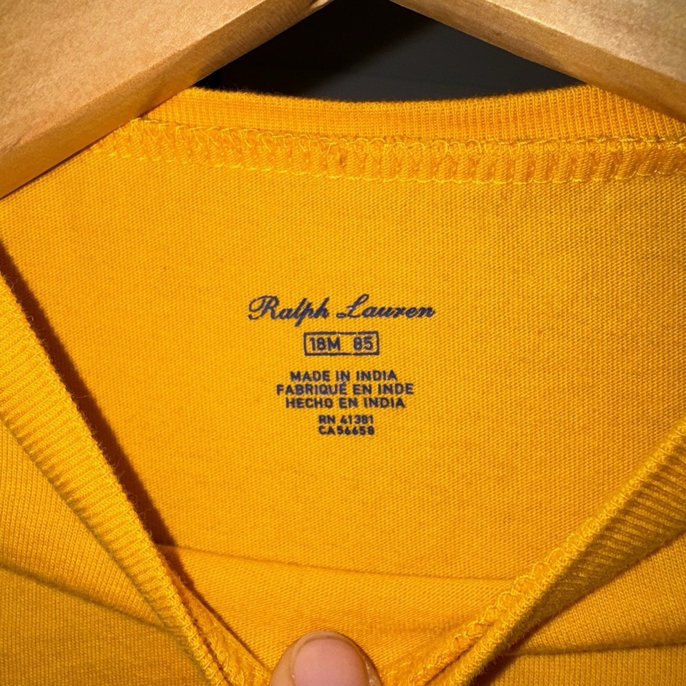Ralph Lauren Baby 18M Yellow Long Sleeve Cotton T-Shirt Embroidered Logo - Picture 3 of 9